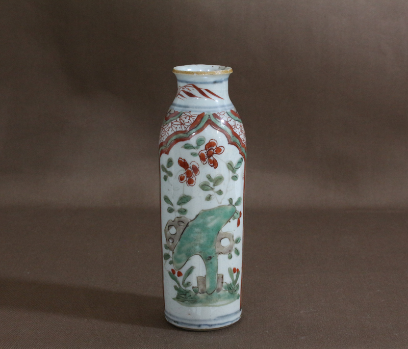 海】中国古美術品 明末期 呉洲赤絵魁 草花文菓子鉢 箱付 （海